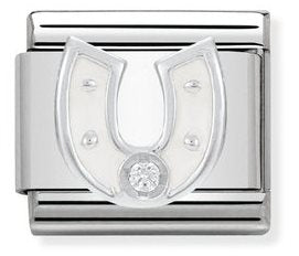 Composable CL SYMBOLS stainless steel, enamel, 1 Cub. Zirc and 925 sterling silver WHITE horseshoe