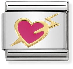 Composable Classic LOVE 2 stainless steel, enamel and 18k gold Pink Heart With Lightning