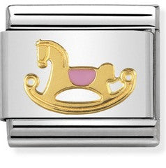 COMPOSABLE Classic 1 DAILY LIFE in stainless steel with enamel and 18k gold Pink rocking horse