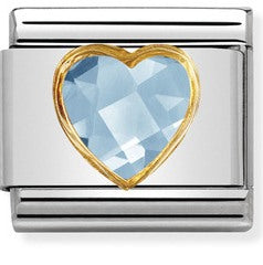 Composable Classic HEART FACETED CZ in steel and 18k gold LIGHT BLUE