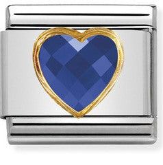 Composable Classic HEART FACETED CZ in steel and 18k gold BLUE