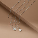 Bobble Chain Decorated Heart Necklace Silver