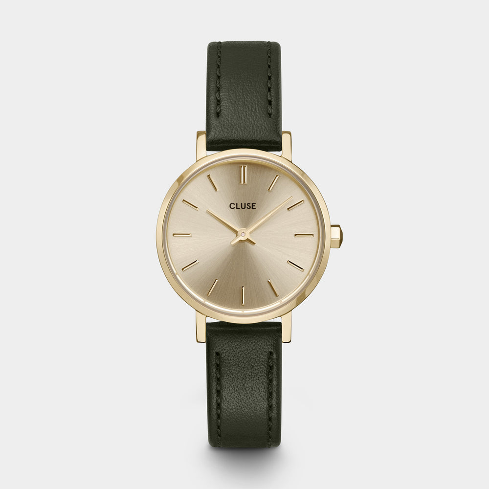 Cluse Boho Chic Petite Dark Green Leather, Gold Colour Watch