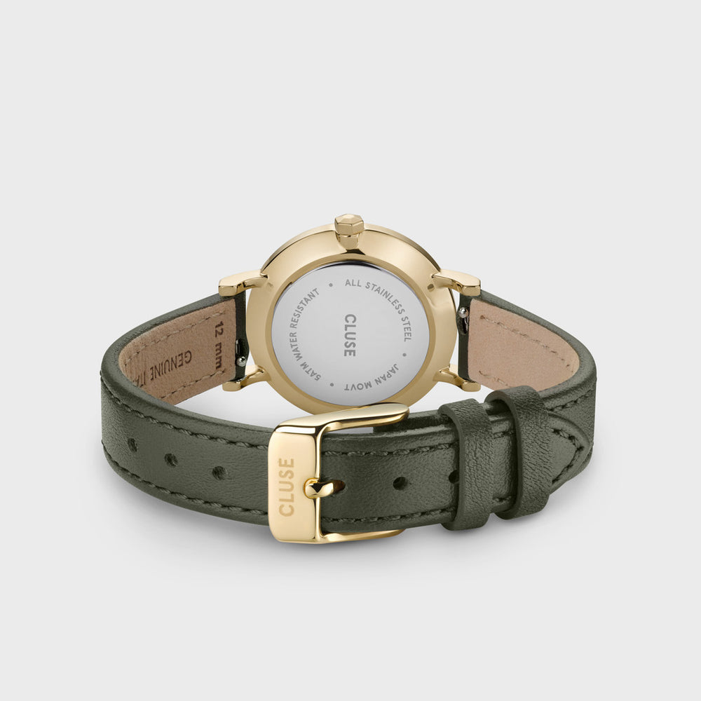 Cluse Boho Chic Petite Dark Green Leather, Gold Colour Watch