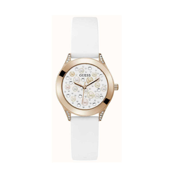 Guess Pearl Rose Tone & White Ladies Watch