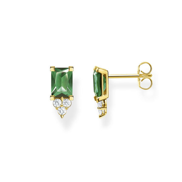 Thomas Sabo Green Stone Stud Earrings Gold