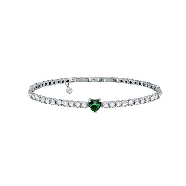Chiara Ferragni White Diamond Heart Tennis Bracelet with Emerald Heart