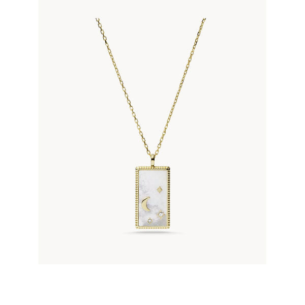 Fossil Georgia Lunar Nights White Mother-of-Pearl Rectangular Pendant Necklace