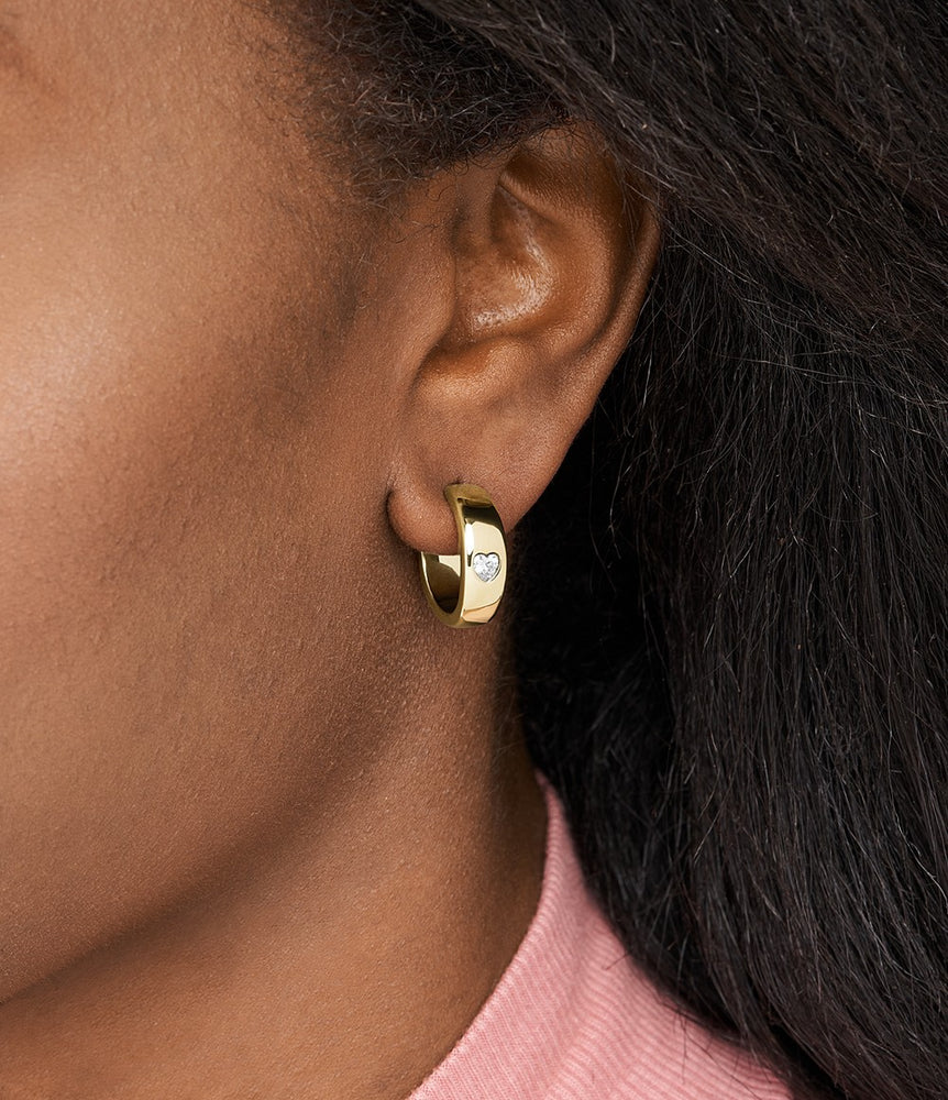 Fossil Sutton Valentine Heart Gold-Tone Hoop Earrings