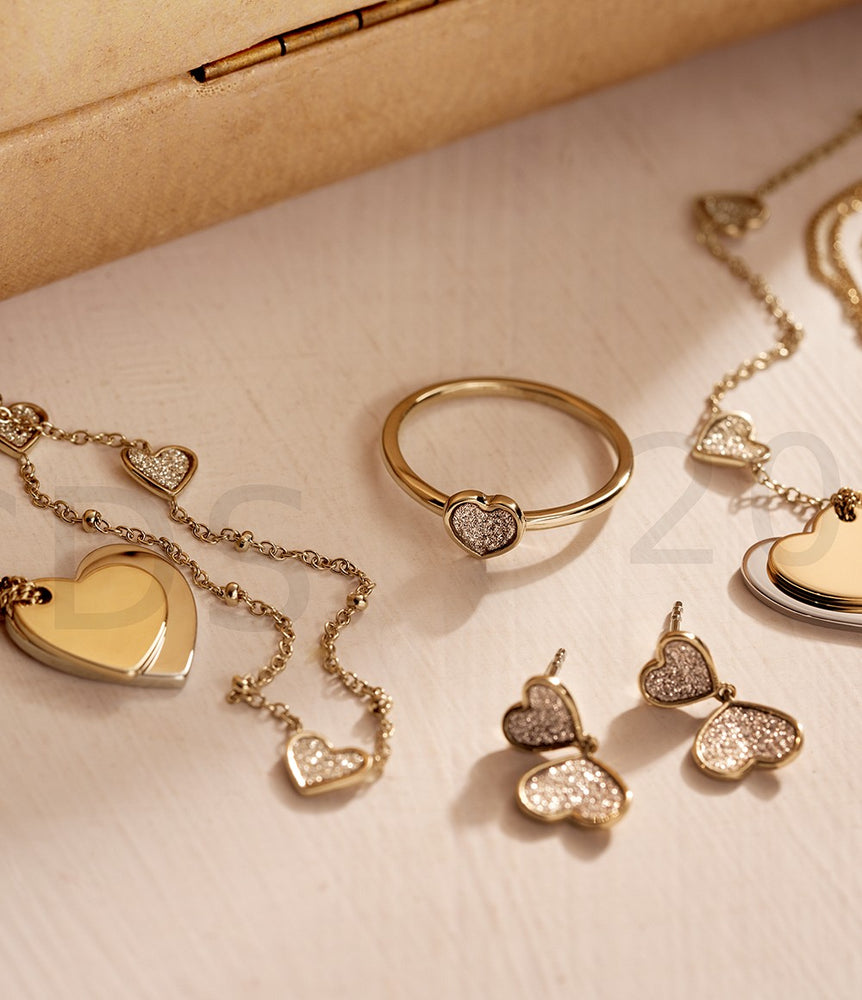 Fossil Sutton Classic Valentine Gold Tone Multi Heart Necklace