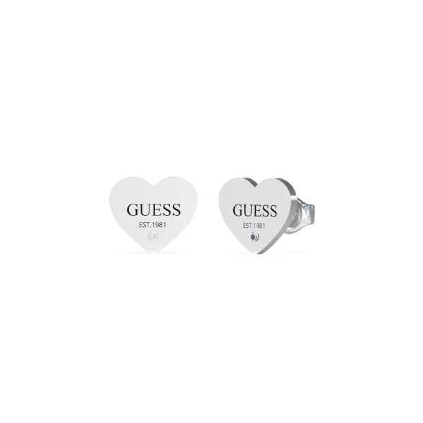 Guess Party Heart Silver Tone Stud Earrings