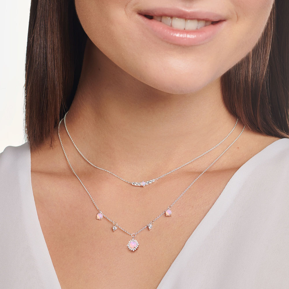 Vintage Shimmering Pink Opal-Coloured Stone Necklace