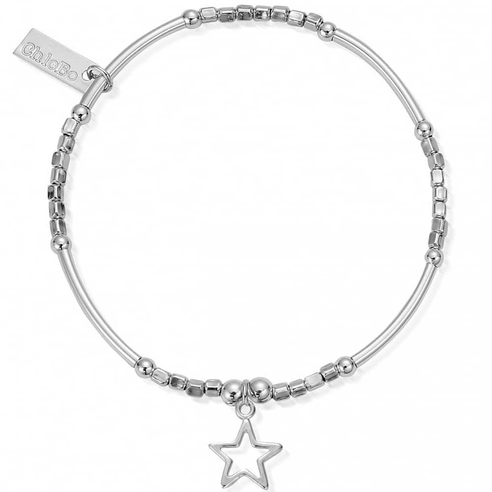 Chlobo Mini Noodle Cube with Small Open Star Bracelet Silver